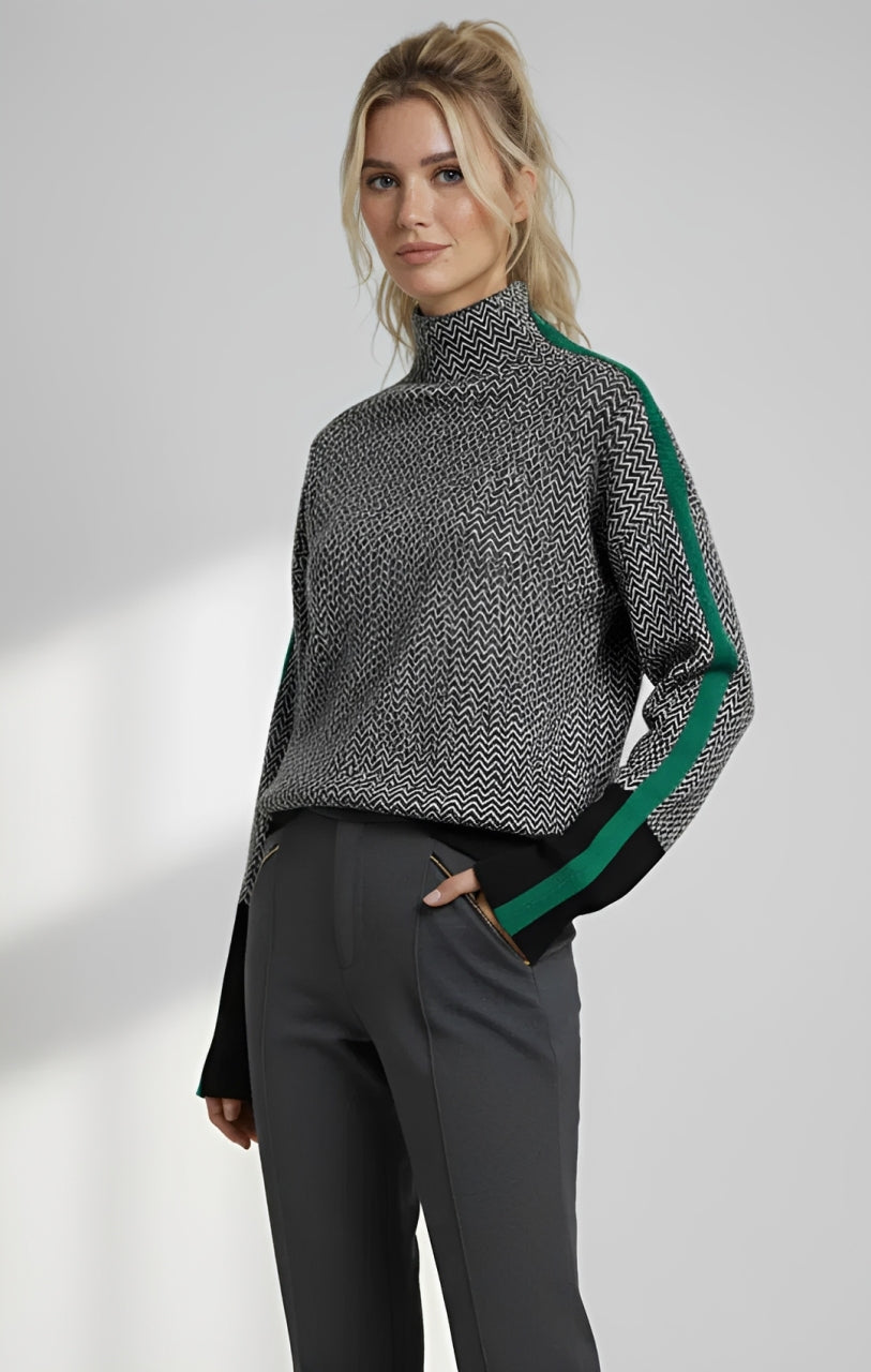 Susana™ | Jersey de cuello alto con rayas en contraste