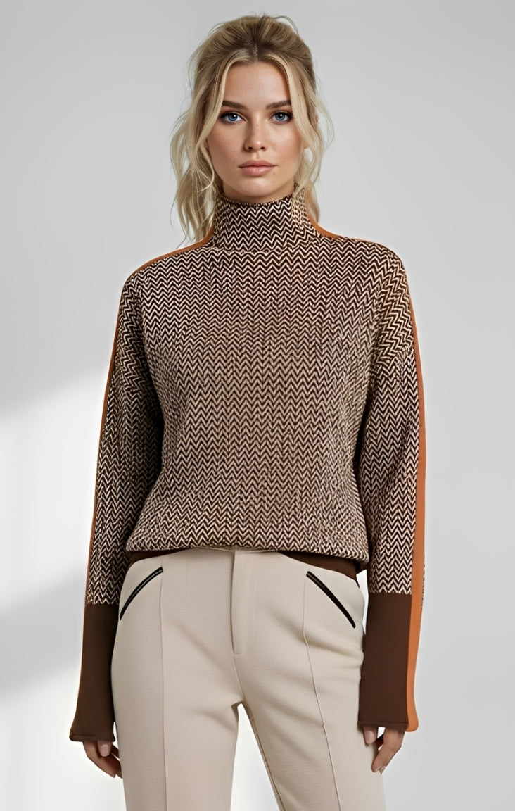 Susana™ | Jersey de cuello alto con rayas en contraste