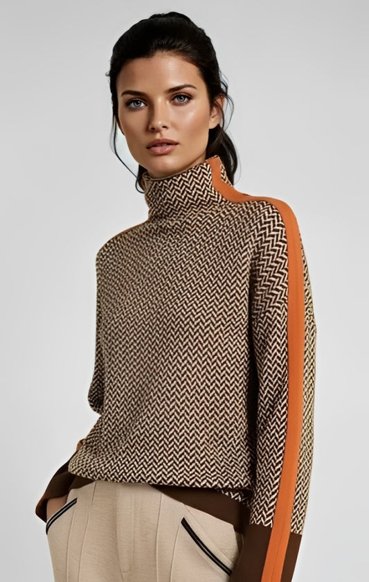 Susana™ | Jersey de cuello alto con rayas en contraste