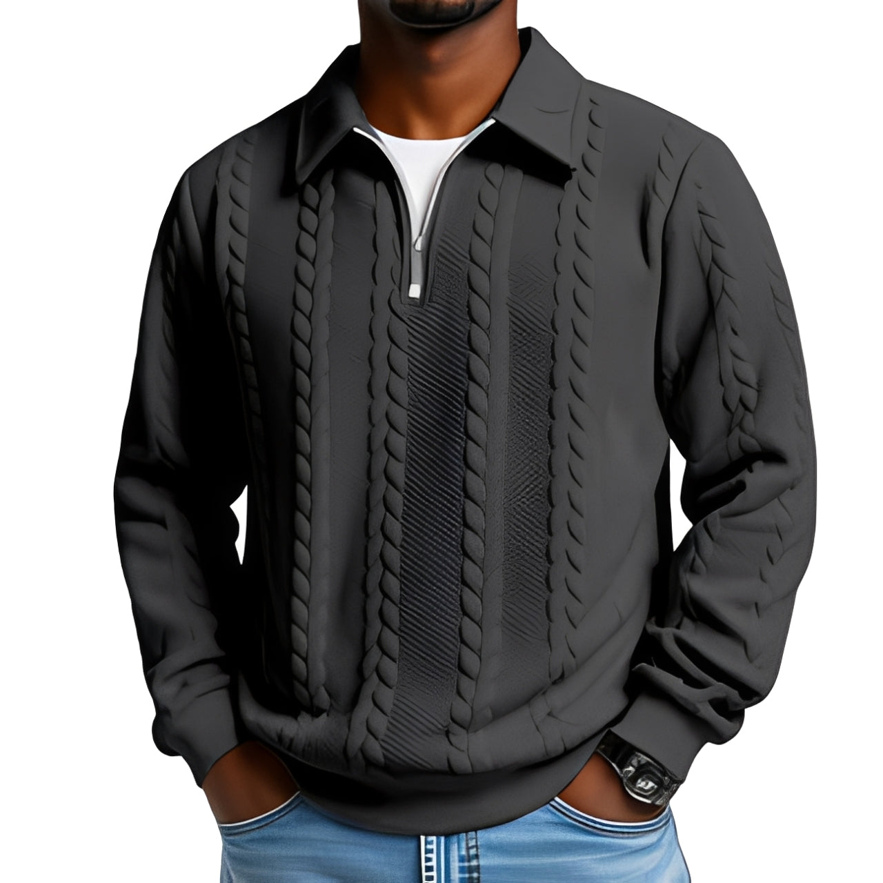 Lúcas | Suéter clásico de hombre con media cremallera - Suéter de punto trenzado