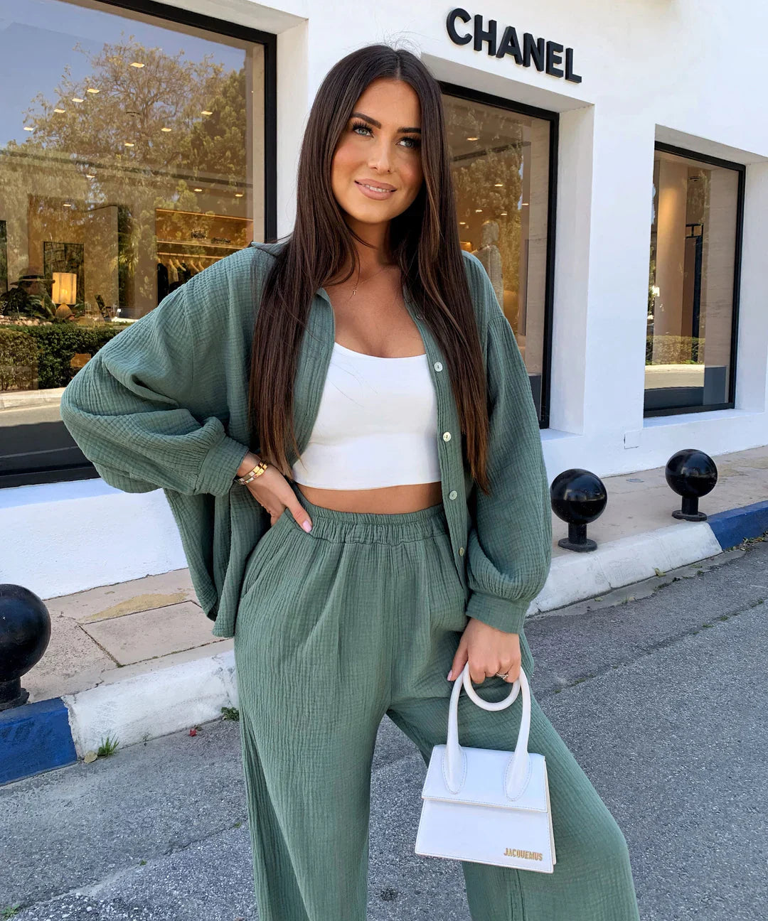 Conjunto de muselina Rienna Blanco | Ezentia.Couture