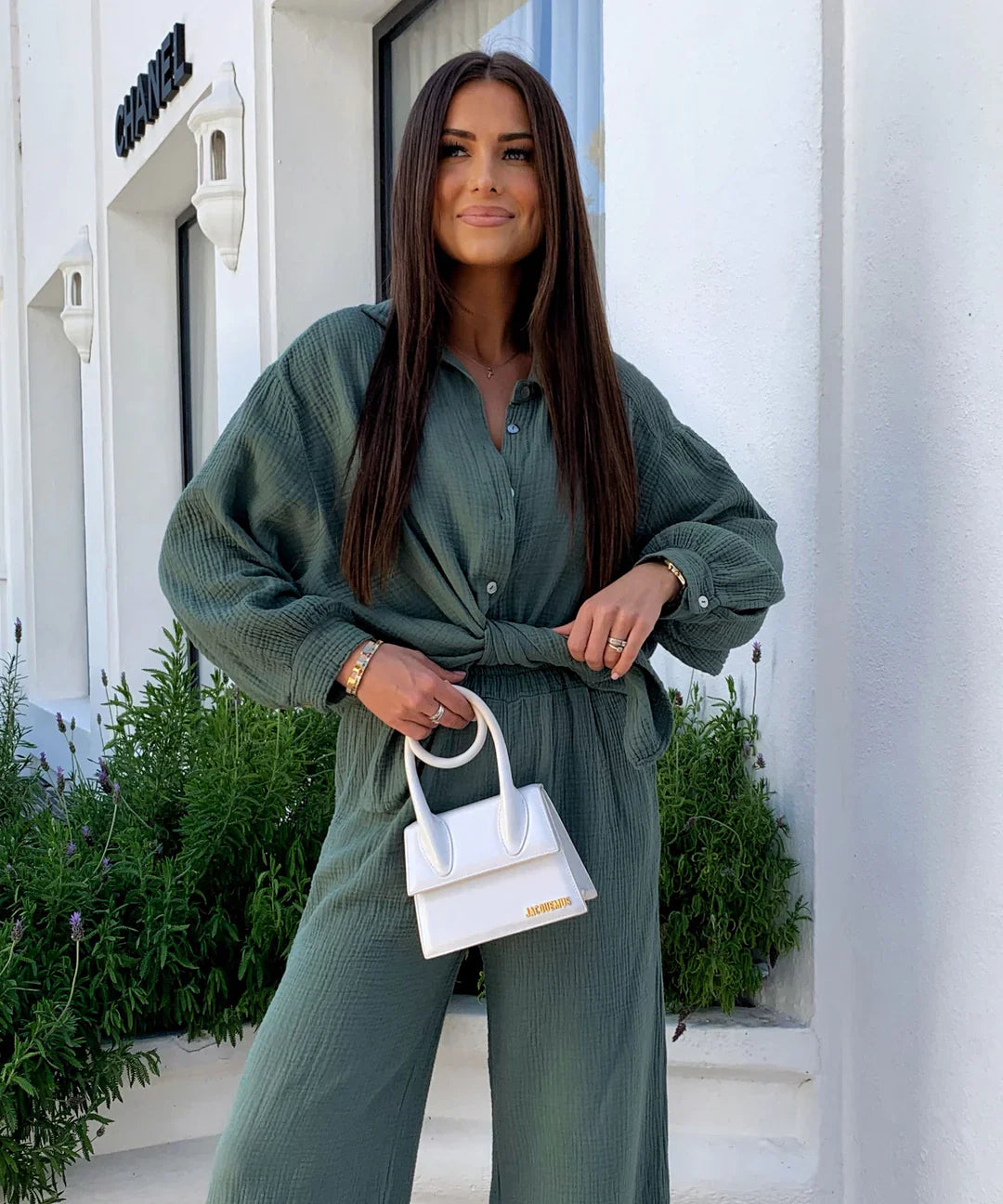 Conjunto de muselina Rienna Blanco | Ezentia.Couture