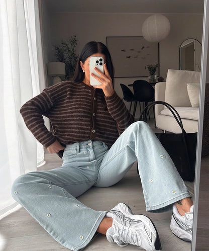 Vaqueros rectos elásticos flor | Ezentia.Couture